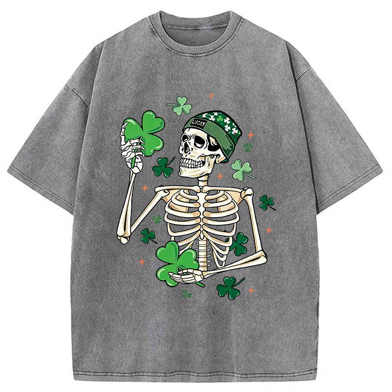 St. Patrick's Skeleton Washed T-Shirt-ShawnCraft