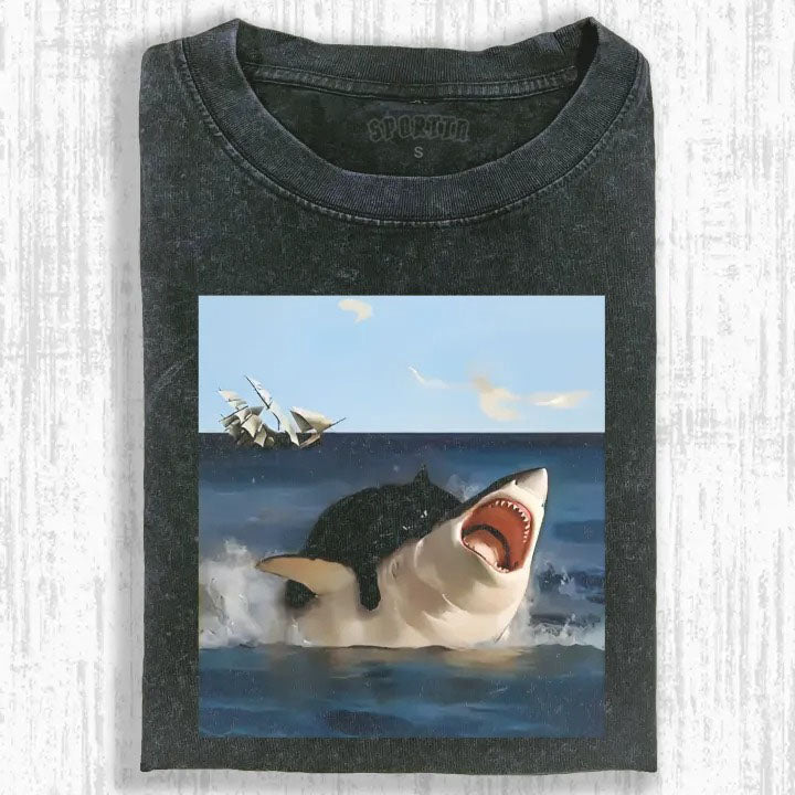 FAT CAT VS SHARK T-SHIRT-ShawnCraft