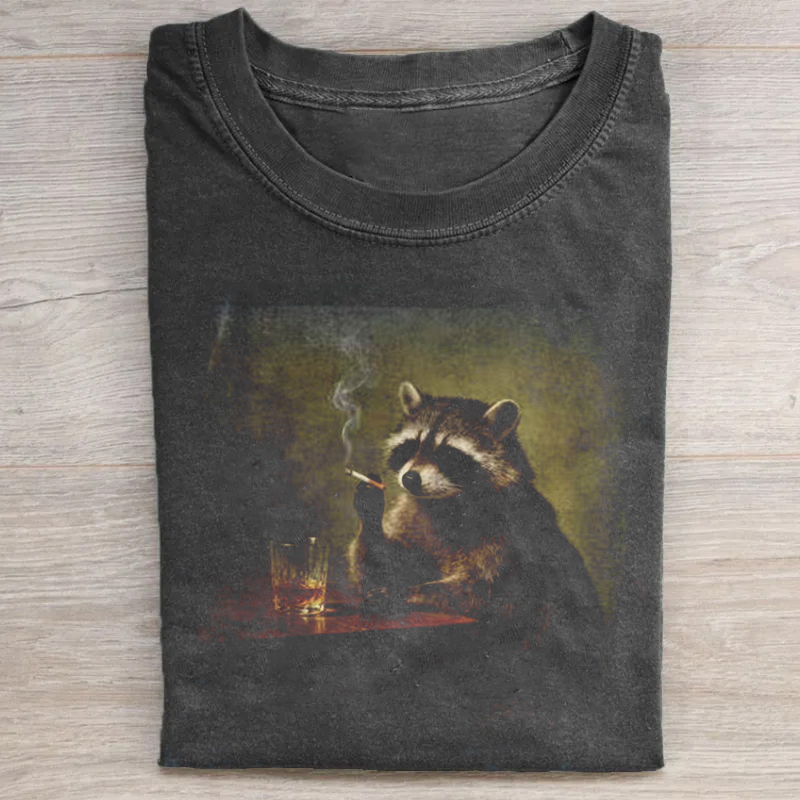 Retro Smoking Raccoon T-shirt-ShawnCraft