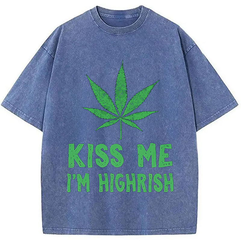 Kiss Me I'm Highrish Funny St. Patricks Day Washed T-Shirt-ShawnCraft