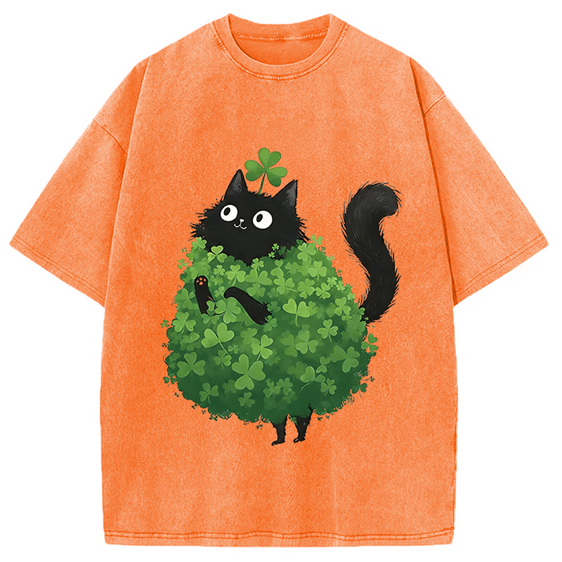 St. Patrick's Day Decorated Cat Washed T-Shirt-ShawnCraft