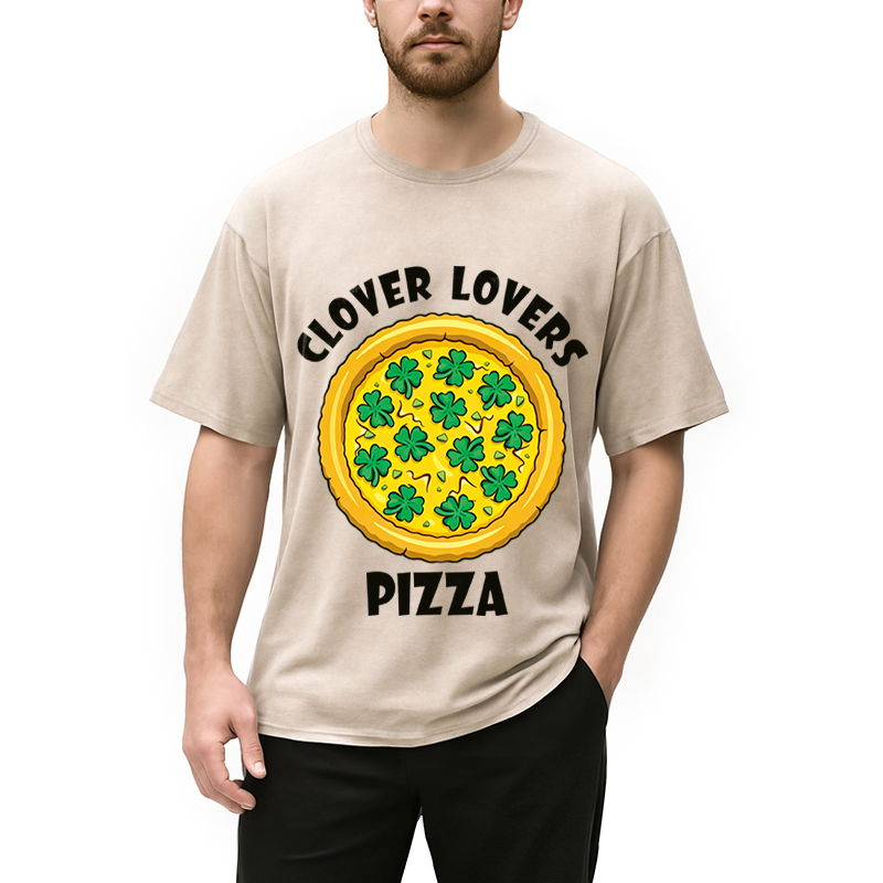 Clover Lovers Pizza Washed T-Shirt-ShawnCraft