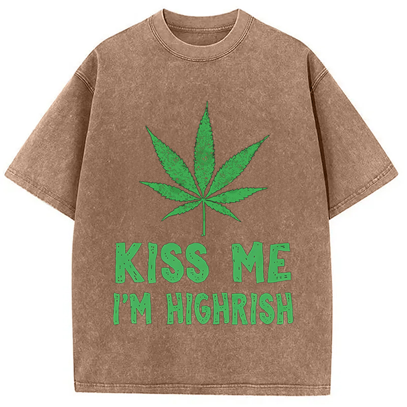 Kiss Me I'm Highrish Funny St. Patricks Day Washed T-Shirt-ShawnCraft