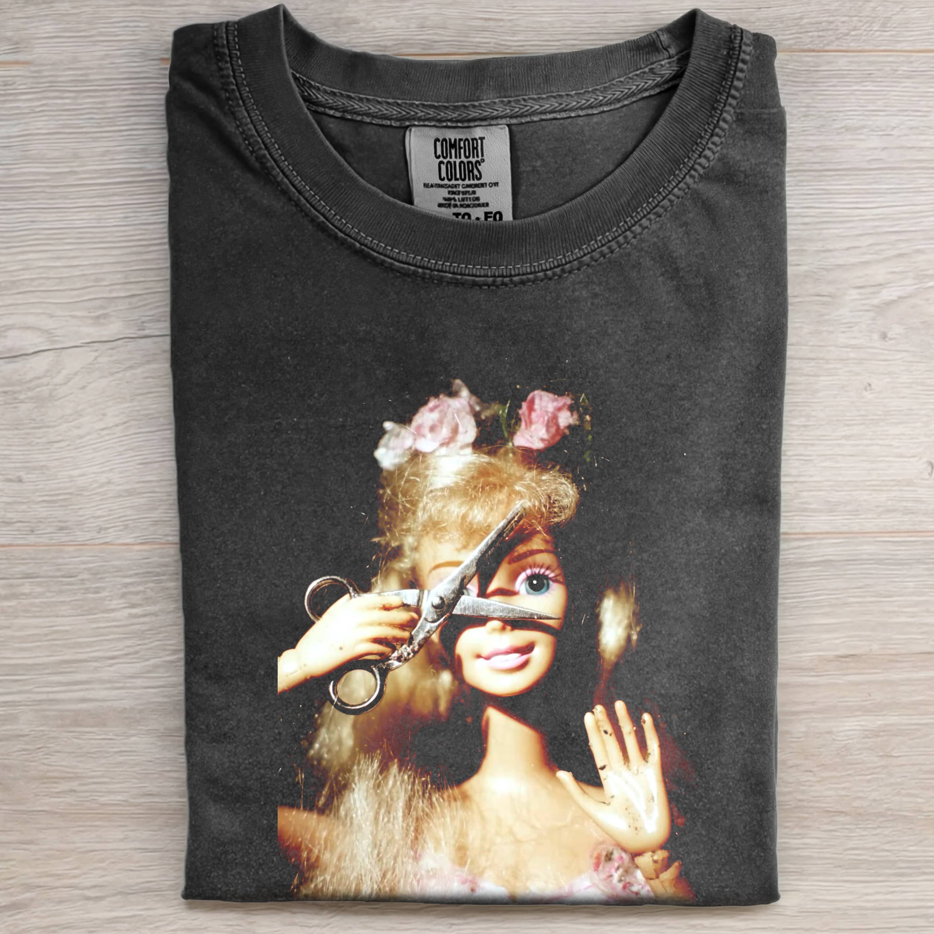 WHIMSICAL ART, HAIRCUT, VINTAGE ART, Funny Doll FaceCORE TEE-ShawnCraft