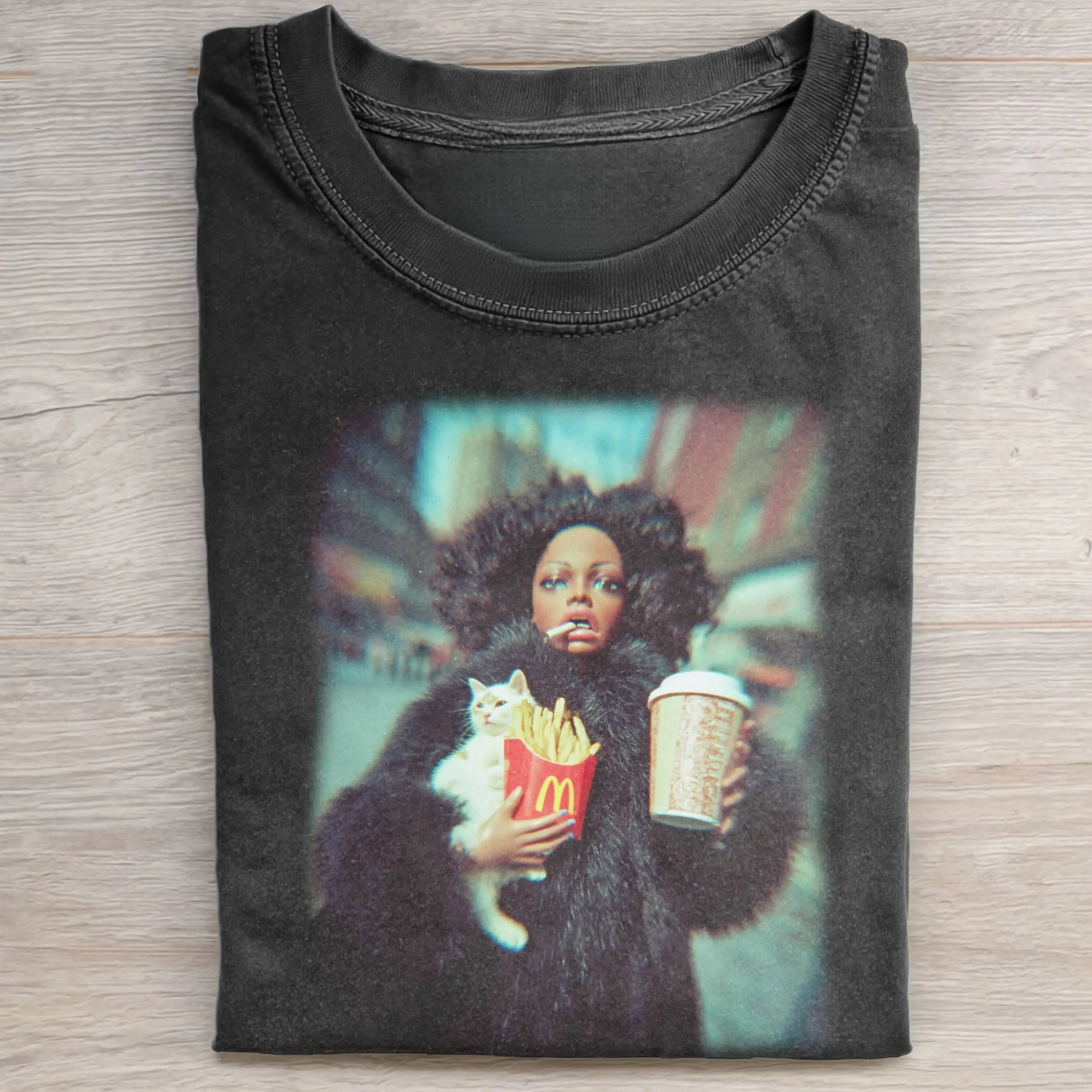 GLAMOROUS Funny Doll FaceCORE AND CAT TEE - Vintage Washed Apparel by VanceMade