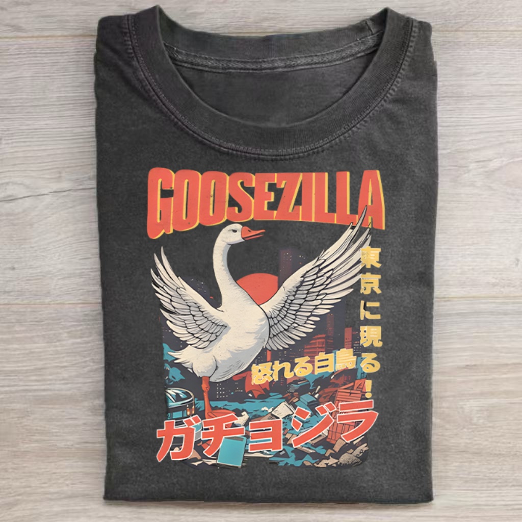 Goosezilla Japanese Kaiju Goose Art T-shirt - Vintage Washed Apparel by VanceMade