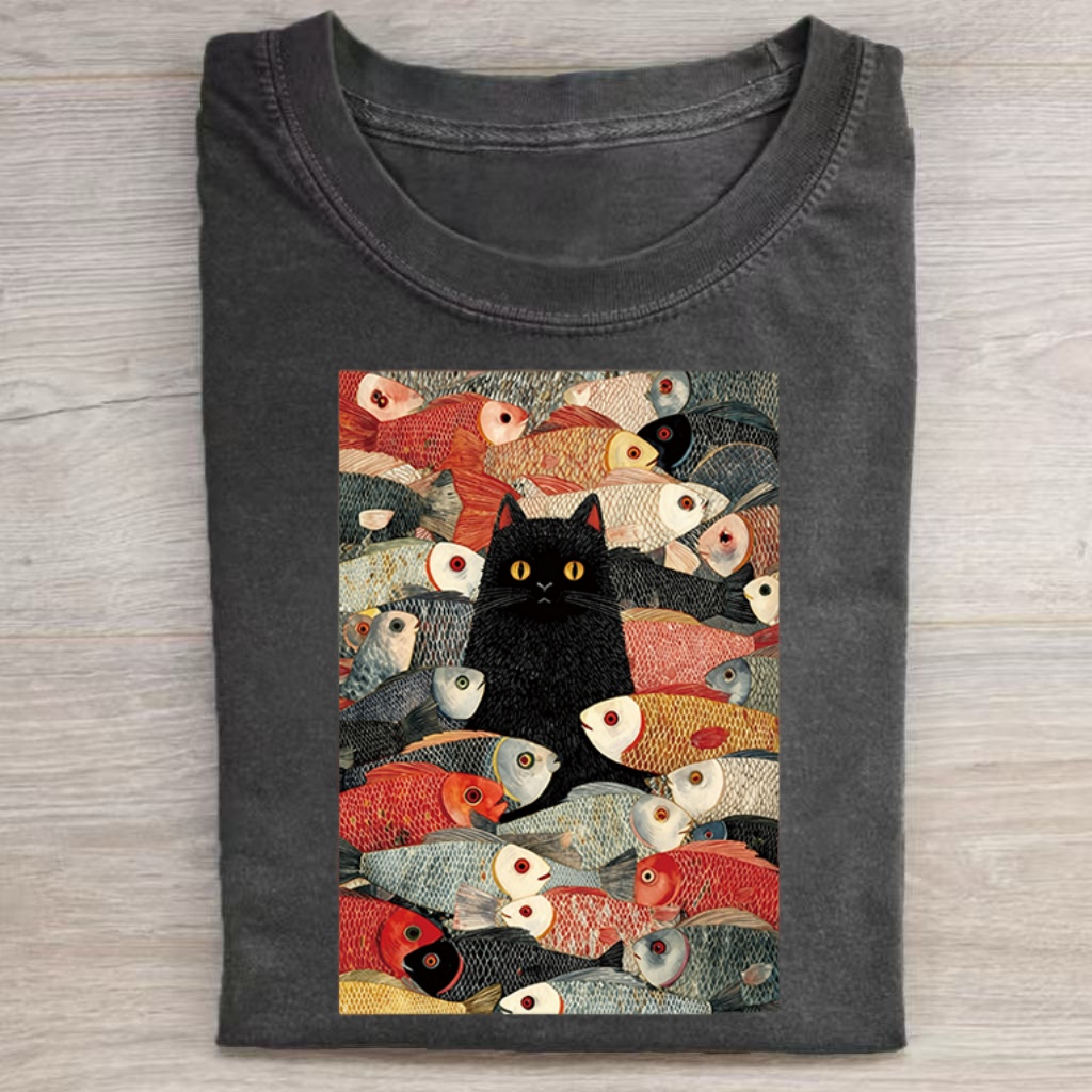 Black Cat Koi Fish T-Shirt