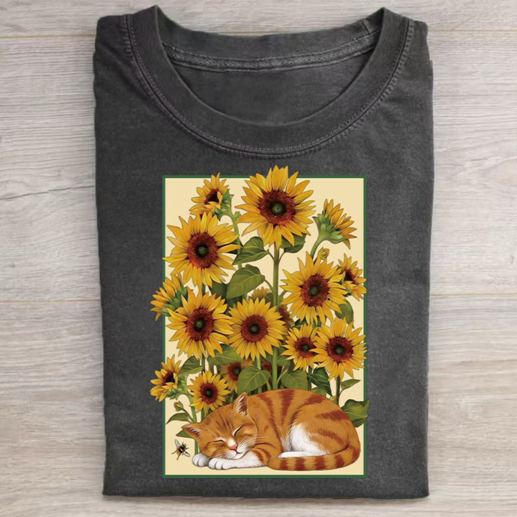 Sunflower Orange Cat T-Shirt