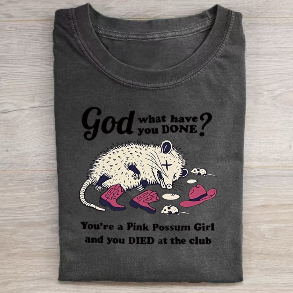 ShawnCraft® Official: "God What Have You Done?" Pink Possum Girl T-shirt - Premium Breathable Cotton Apparel
