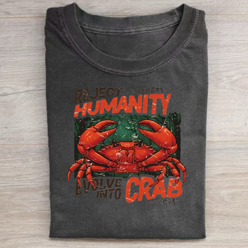 ShawnCraft® Official: "Reject Humanity Evolve Into Crab" Retro Meme T-shirt - Premium Breathable Cotton Apparel