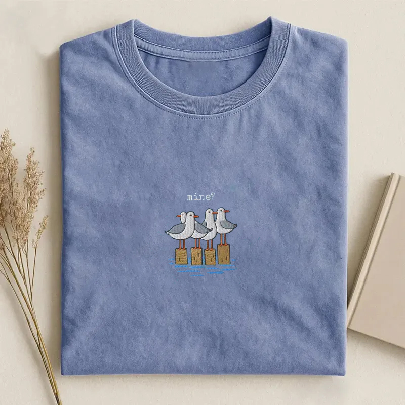 Mine Seagull Embroidered T-shirt-ShawnCraft