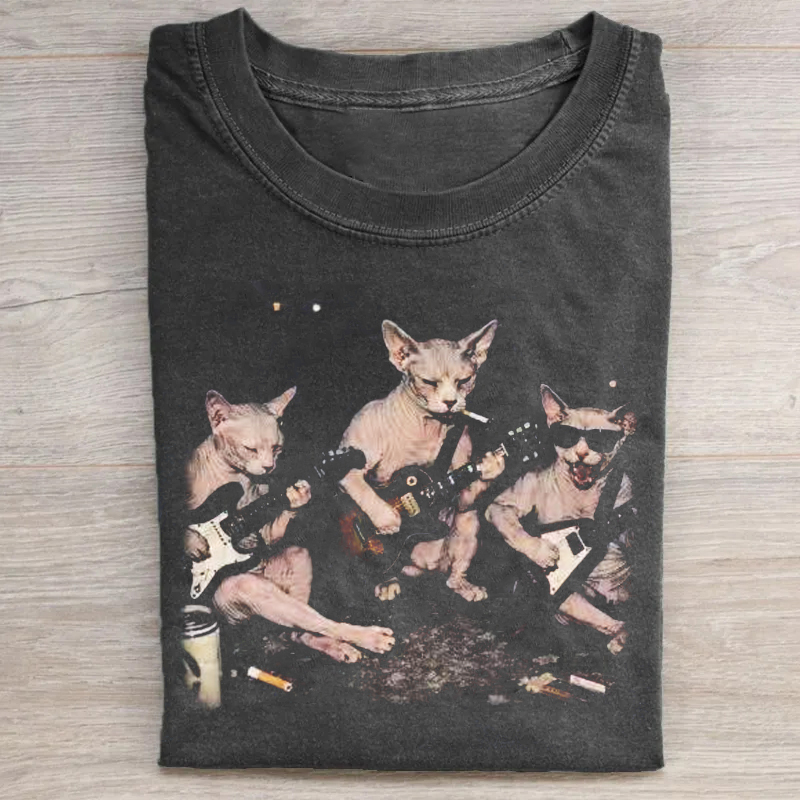 Sphynx Cat Rock Band Vintage Graphic T-shirt-ShawnCraft