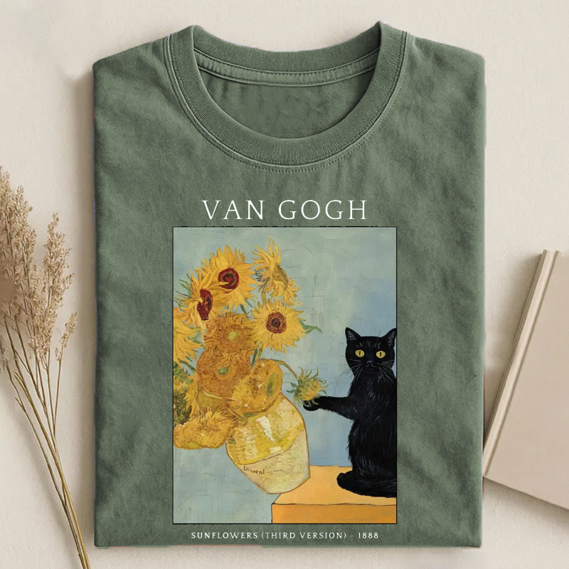 Black Cat Sunflower T-shirt-ShawnCraft