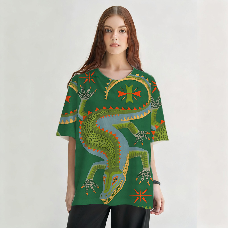 Lucky Crocodile Graphic Print T-shirt-ShawnCraft
