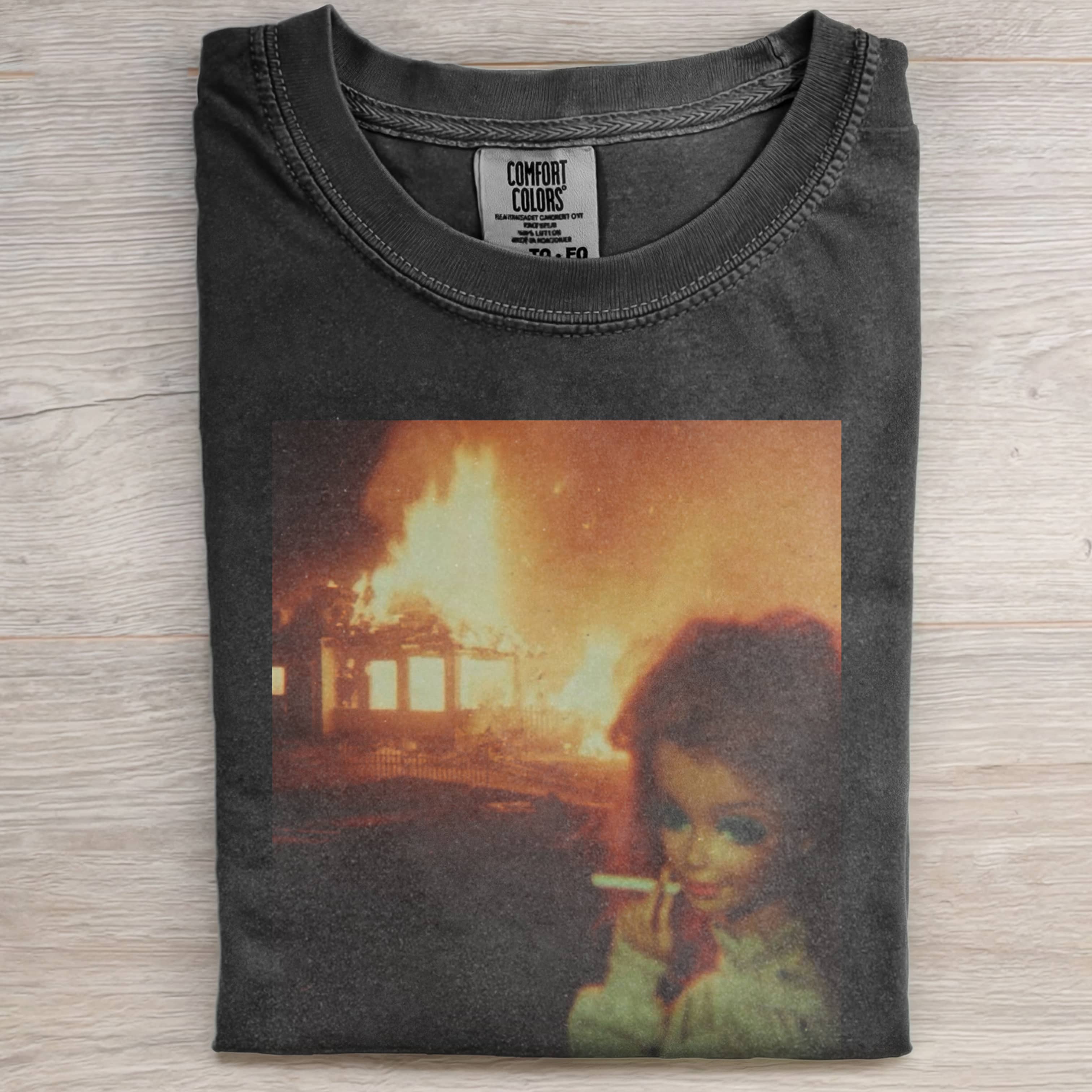 SMOKING, FIRE, DECADENCE, Funny Doll FaceCORE, CREW NECK T-SHIRT-ShawnCraft