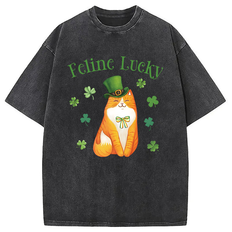 Lucky Irish Cat Washed T-Shirt-ShawnCraft
