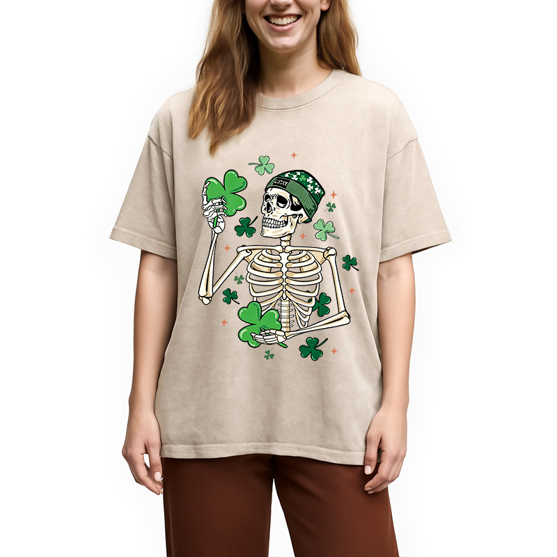 St. Patrick's Skeleton Washed T-Shirt-ShawnCraft