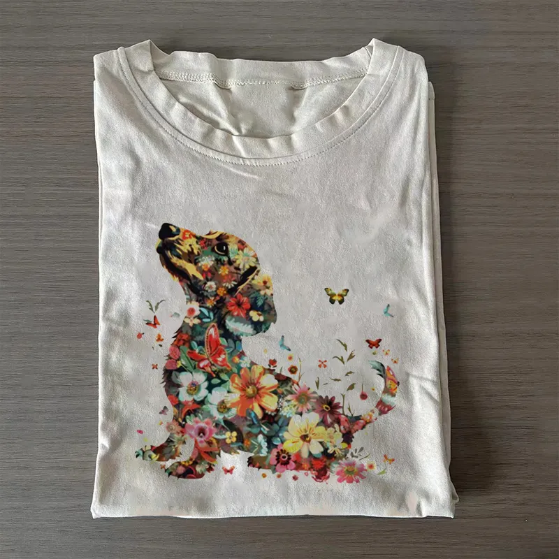 Floral Dachshund Watercolor Art T-shirt