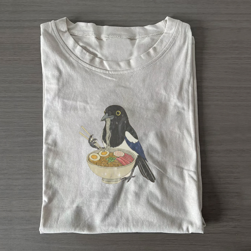 Vintage Boho Japanese Magpie Eating Ramen T-shirt
