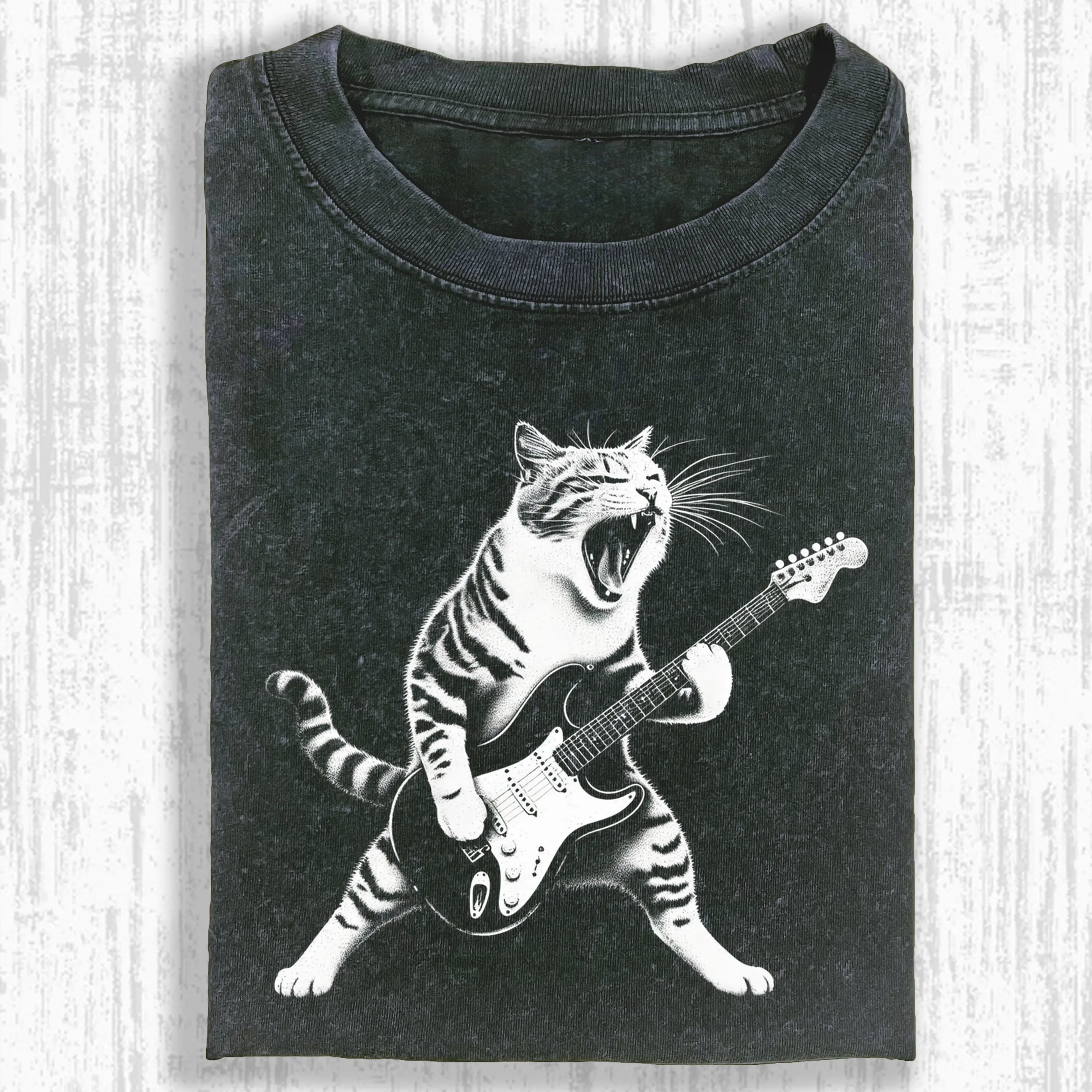 ROCK N' ROLL CAT T-SHIRT - Vintage Washed Apparel by VanceMade