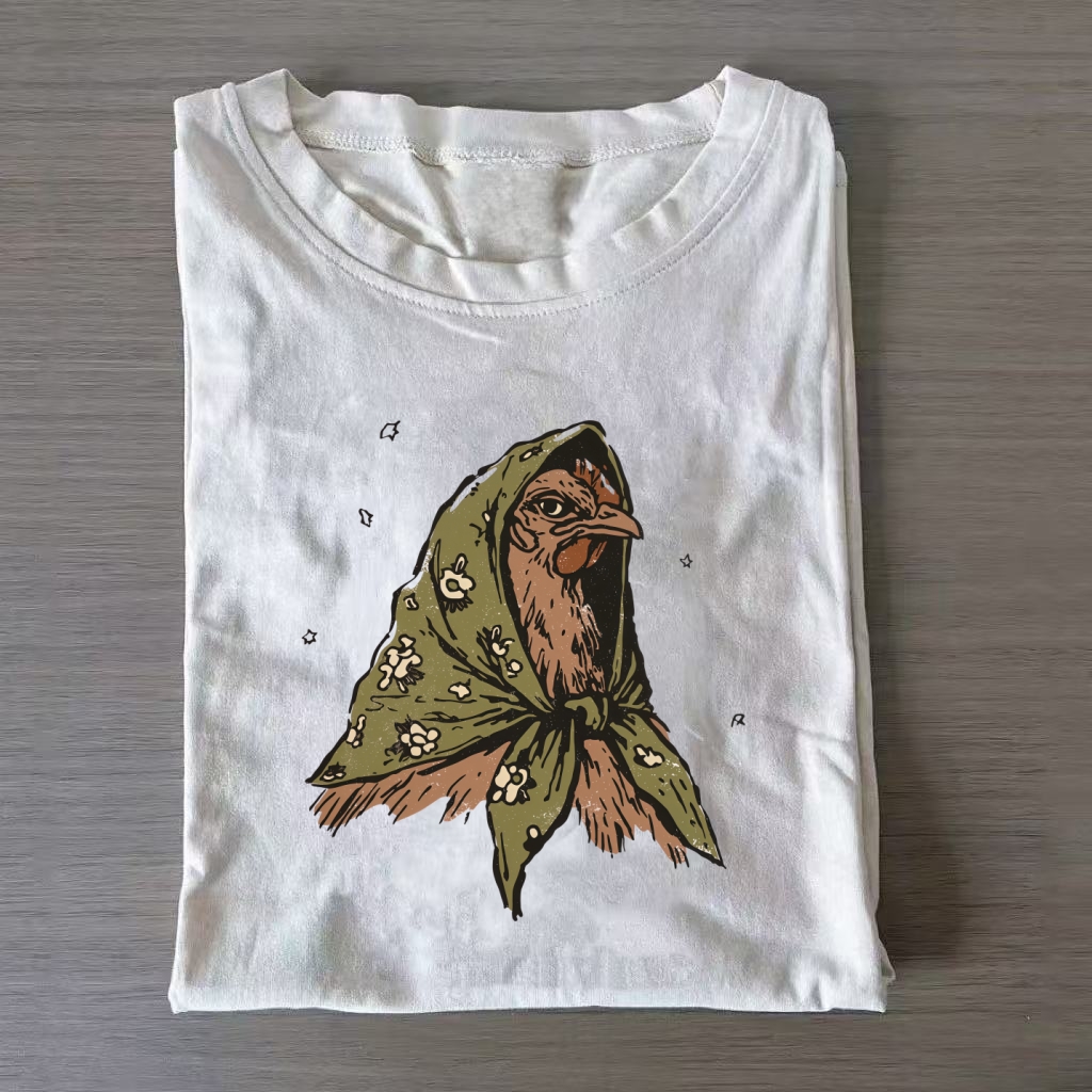 Floral Scarf Chicken Cottagecore T-shirt - Vintage Washed Apparel by VanceMade