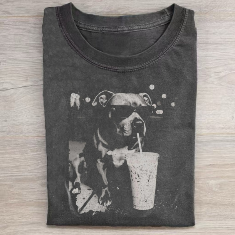 Funny Pitbull Drinking Iced Coffee T-shirt