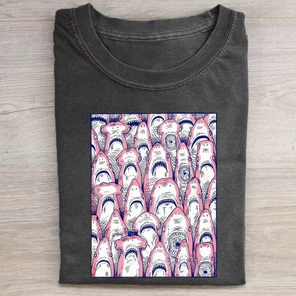 Pink Shark Illustration T-shirt