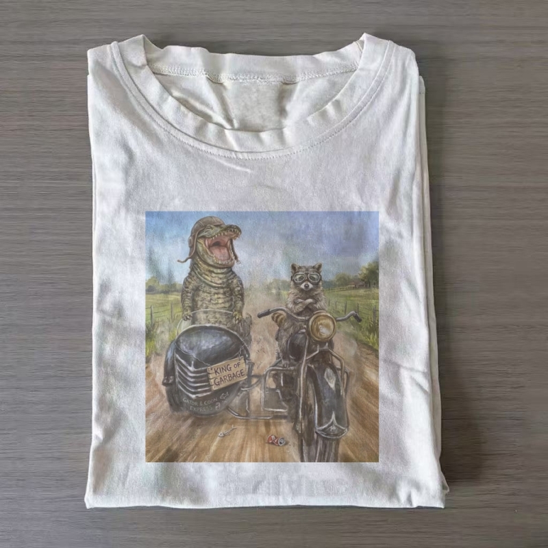 Raccoon And Alligator Motorcycle T-shirt