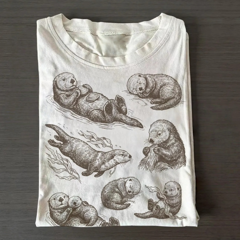 Sea Otter 90s Vintage Tattoo Style Graphic Tshirt