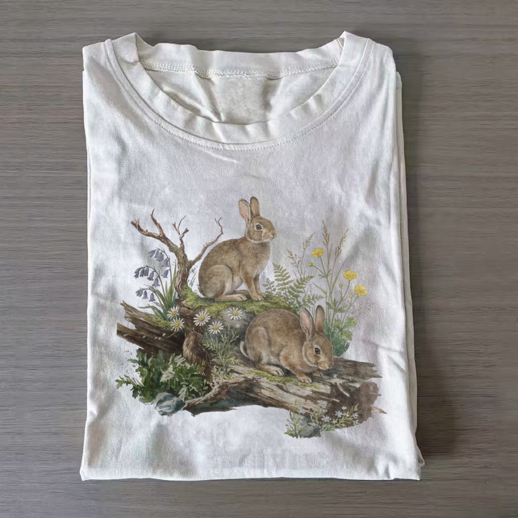 Vintage Woodland Rabbit Graphic T-shirt