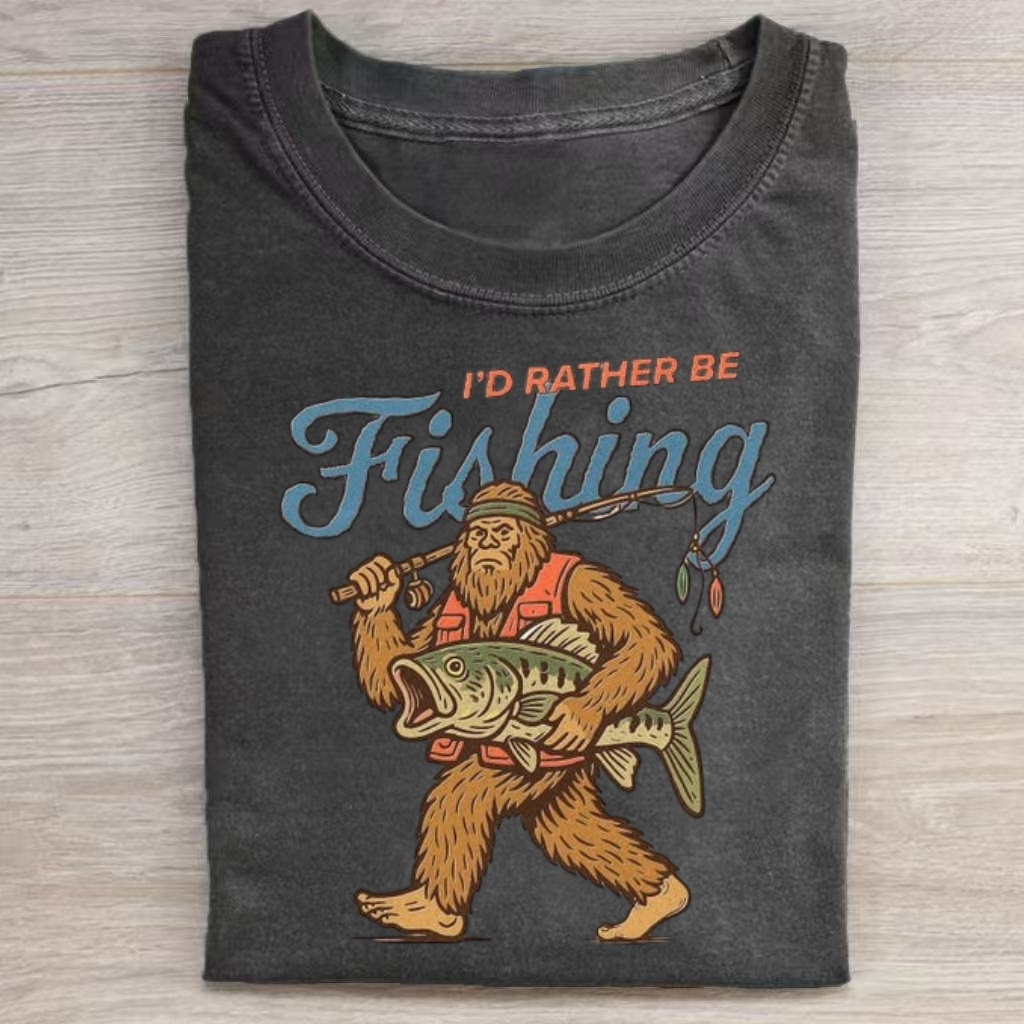 Bigfoot Fishing Retro Outdoor Adventure T-Shirt-ShawnCraft