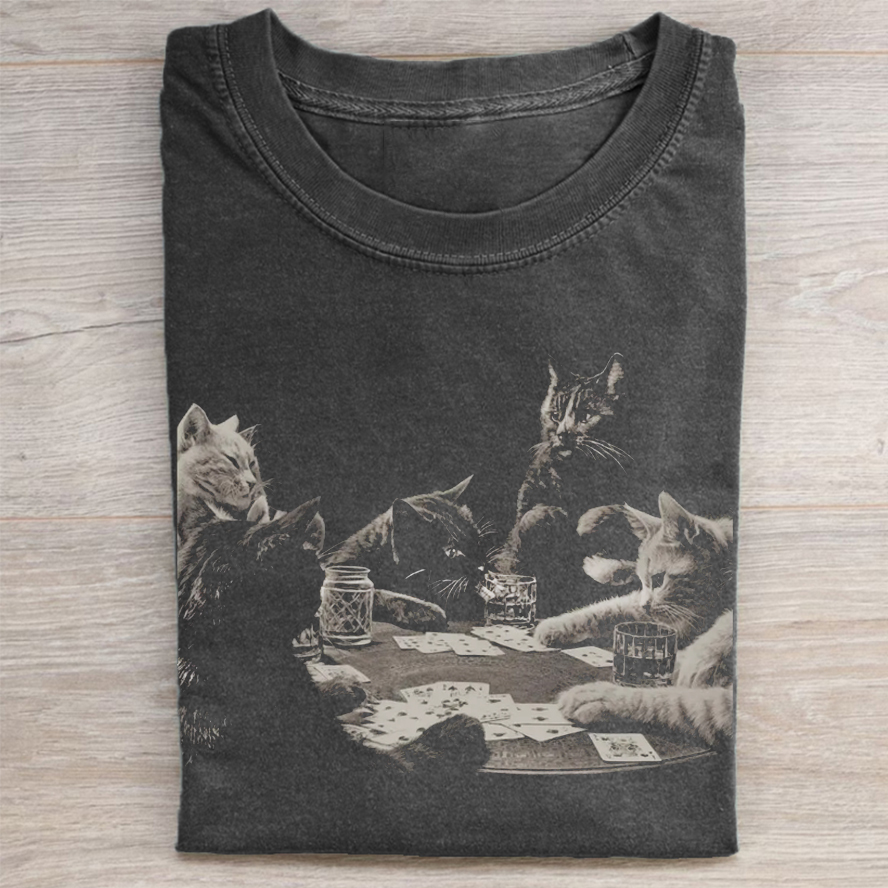 Funny Cat Playing Cards T-shirt-ShawnCraft