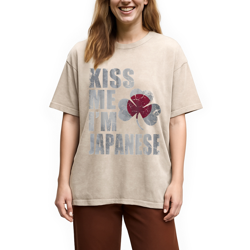 Kiss Me I'm Japanese Washed T-Shirt-ShawnCraft