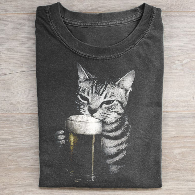 Cat Beer Y2k Vintage 90s T-shirt-ShawnCraft