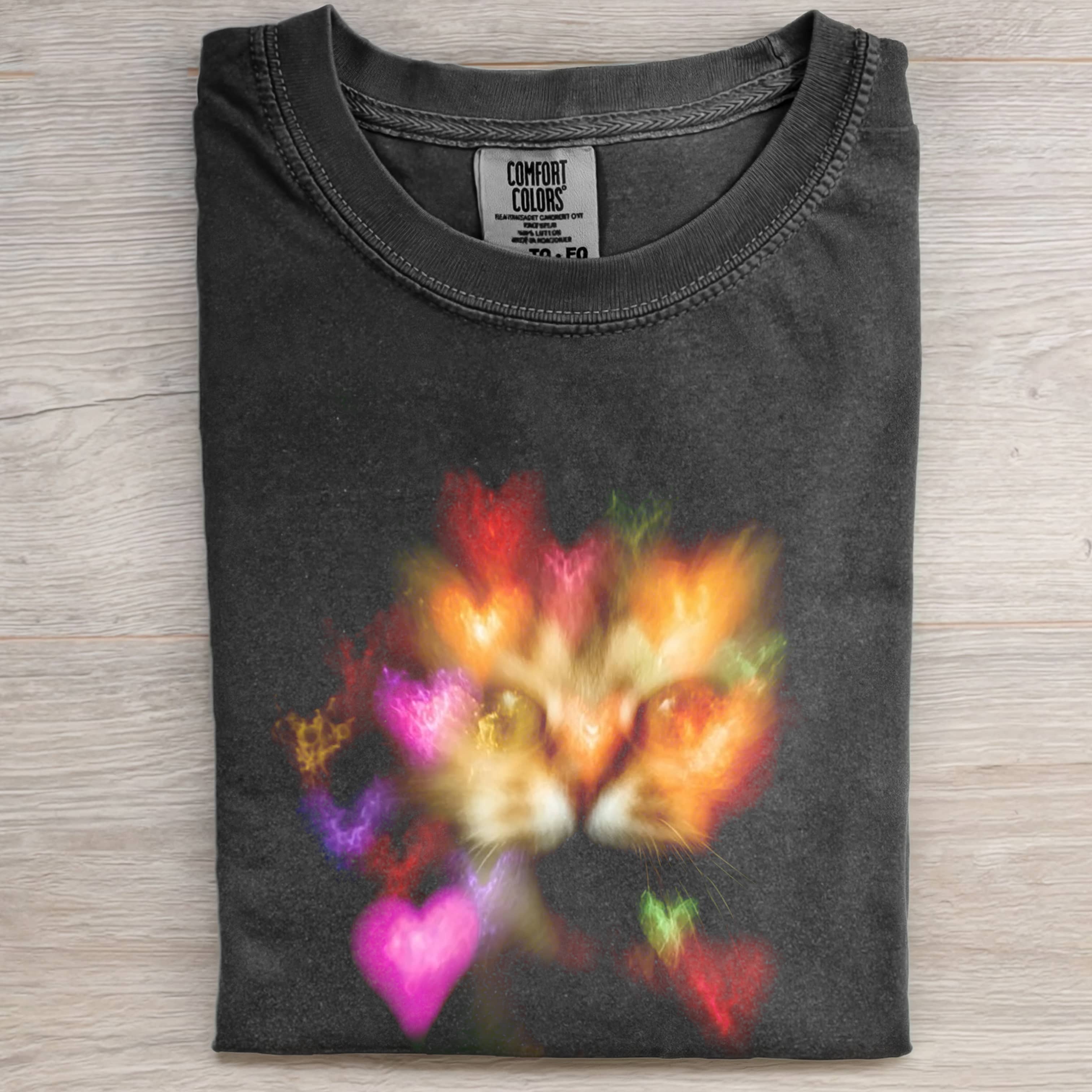 SCREAMING CAT COLORFUL HEART T-SHIRT-ShawnCraft