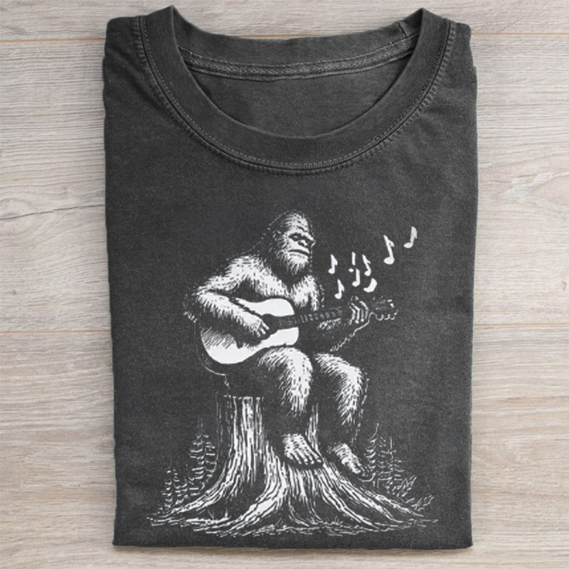 Retro Bigfoot Playing Guitar Funny 90s T-Shirt-ShawnCraft