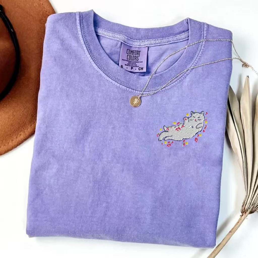 Embroidered Kitty Cat T-Shirt-ShawnCraft