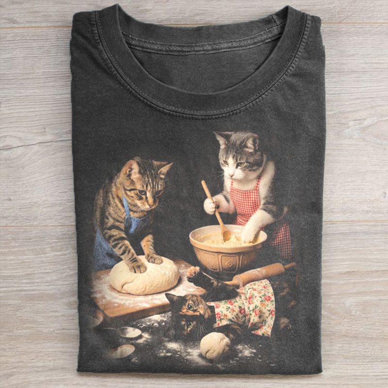 90s Cats Baking T-shirt-ShawnCraft