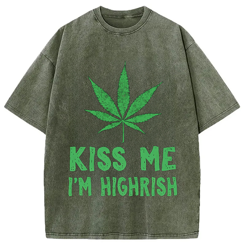 Kiss Me I'm Highrish Funny St. Patricks Day Washed T-Shirt-ShawnCraft