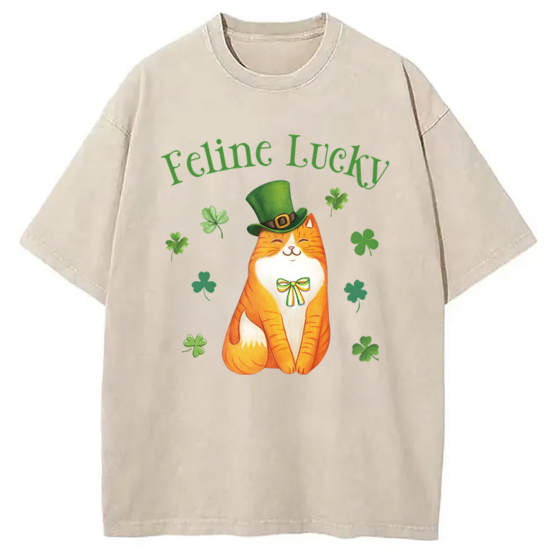 Lucky Irish Cat Washed T-Shirt-ShawnCraft