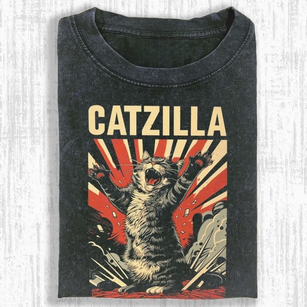 Catzilla Retro Kaiju Cat Graphic T-shirt-ShawnCraft