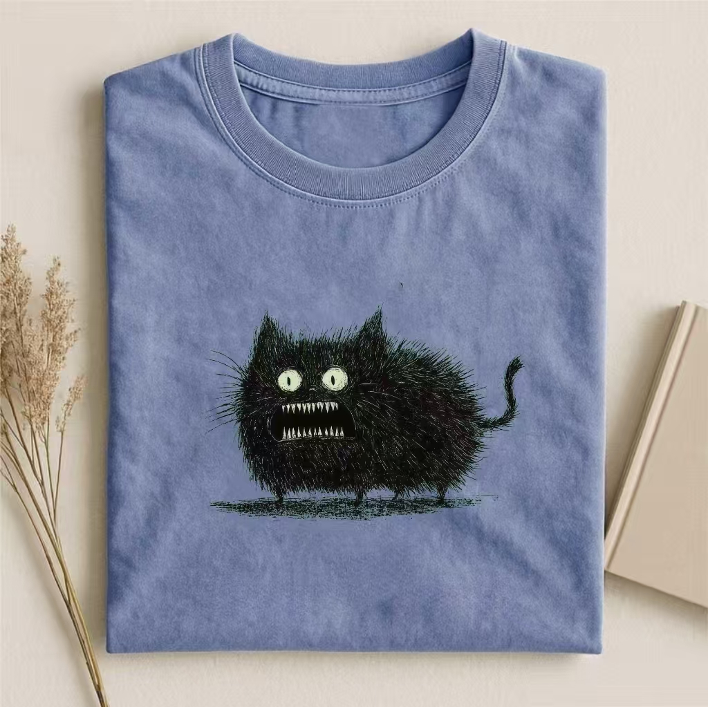 Scary Black Cat Monster Art T-shirt