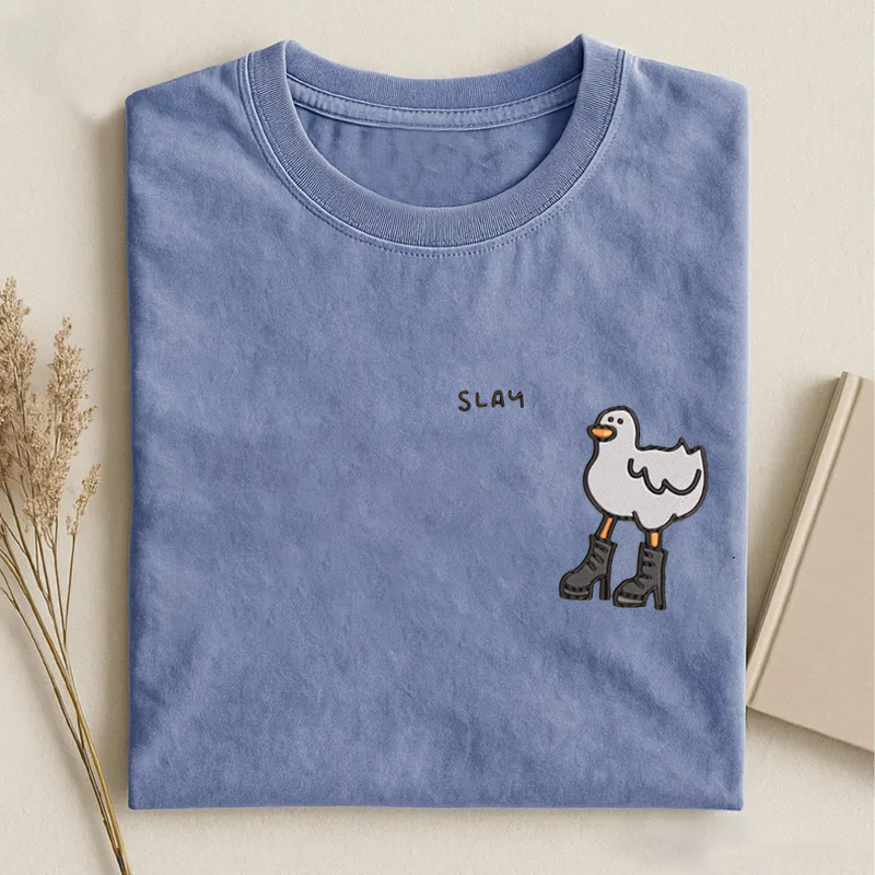 Embroidered Slay Duck Funny T-shirt-ShawnCraft