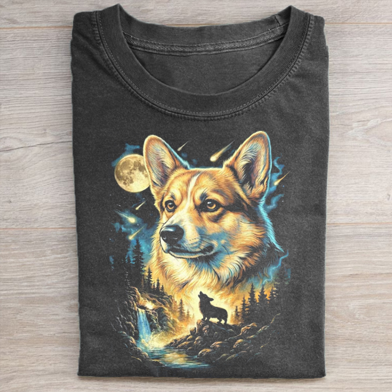 Corgi Howling Moon T-shirt-ShawnCraft