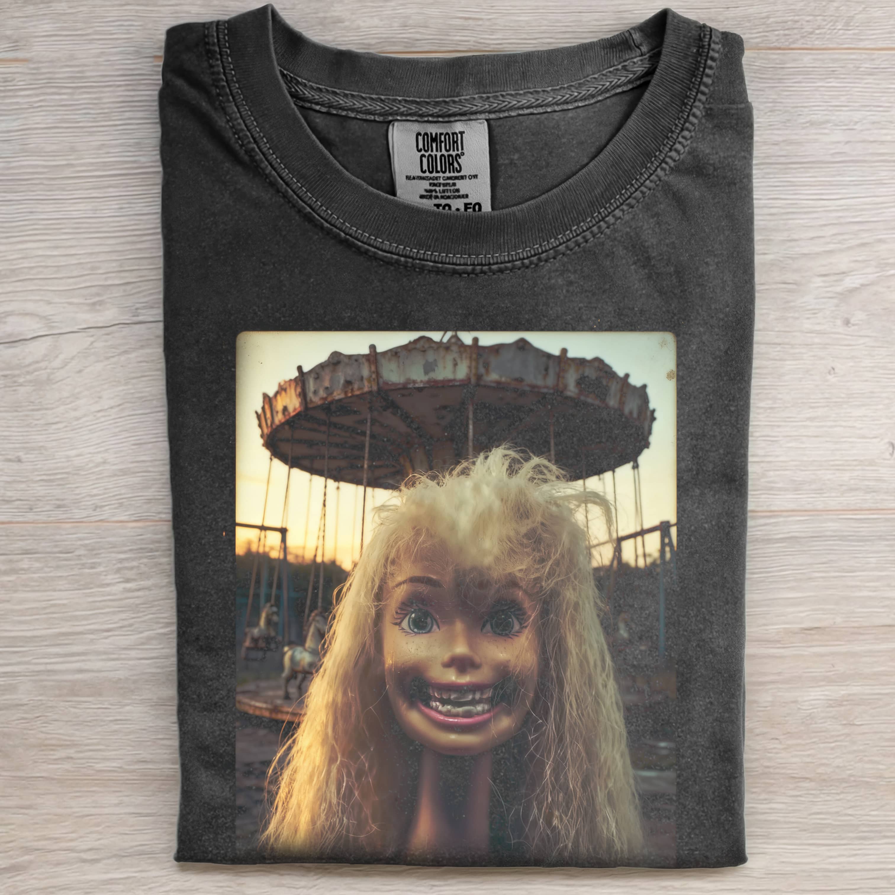 RETRO FERRIS WHEEL Funny Doll Face GIRL TEE-ShawnCraft
