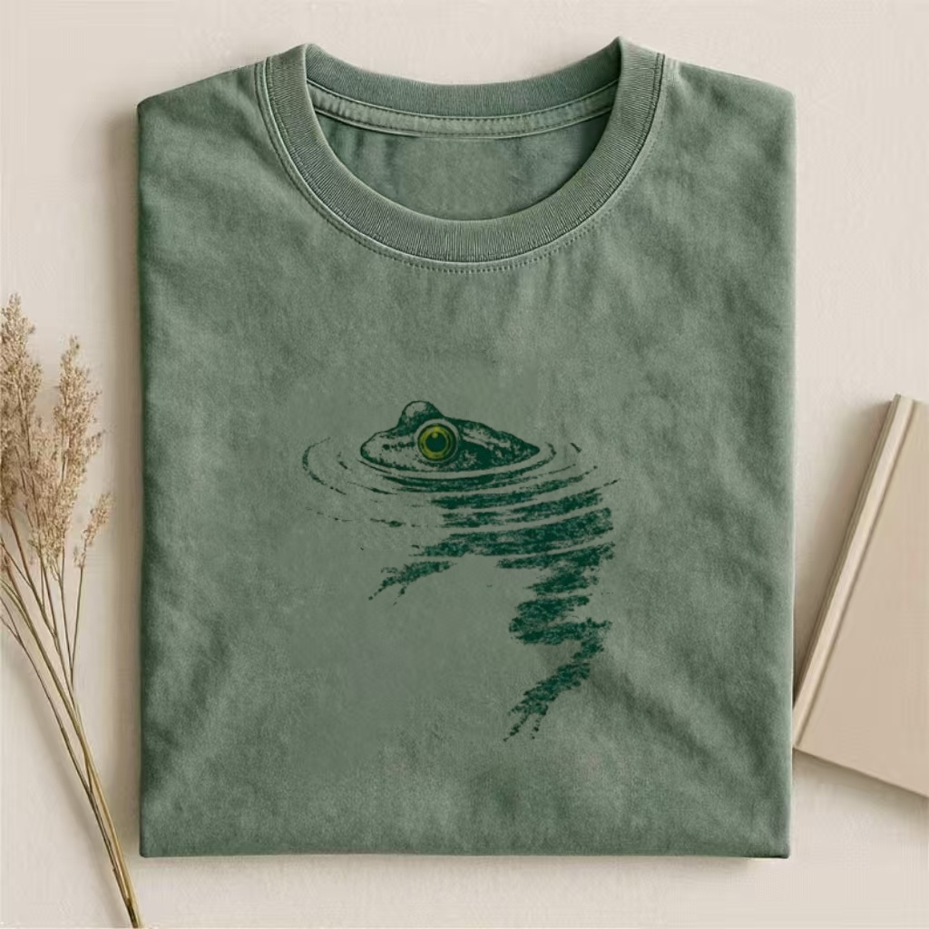 Vintage Pond Frog Peeking Graphic T-Shirt-ShawnCraft