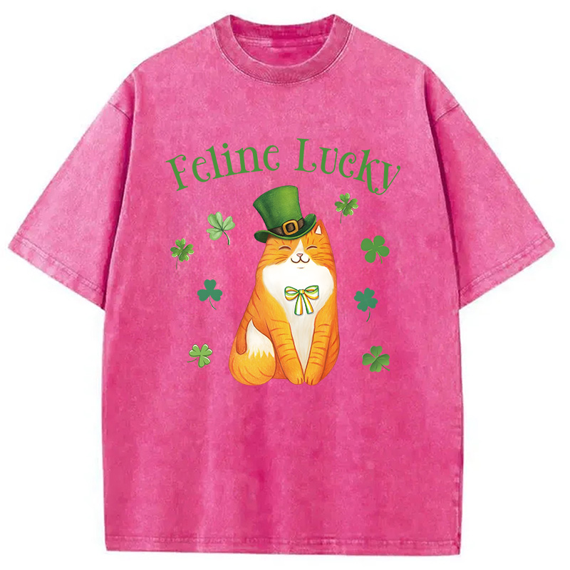 Lucky Irish Cat Washed T-Shirt-ShawnCraft