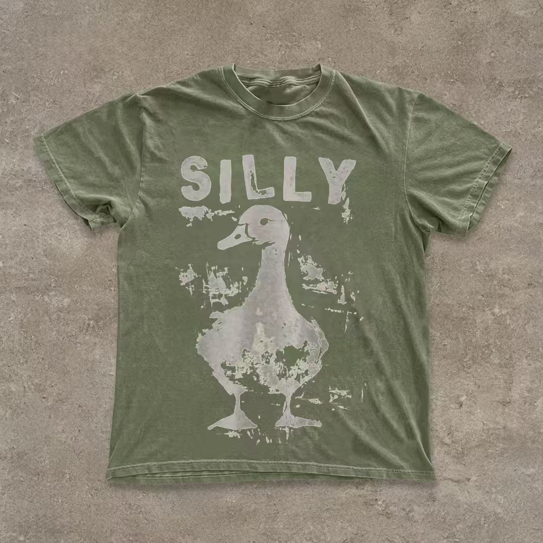 "Silly" Duck Distressed Graphic T-shirt-ShawnCraft