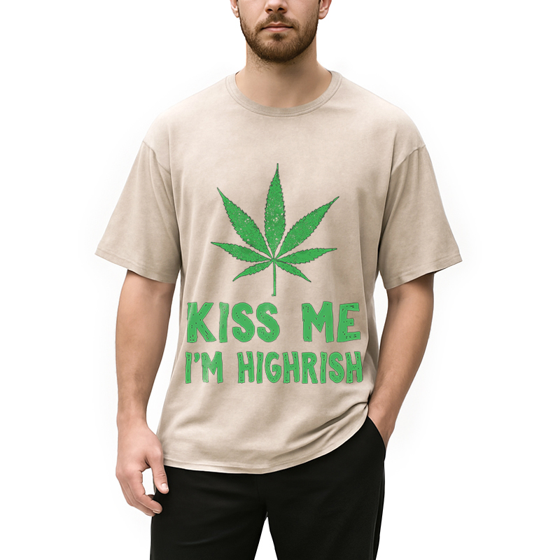 Kiss Me I'm Highrish Funny St. Patricks Day Washed T-Shirt-ShawnCraft