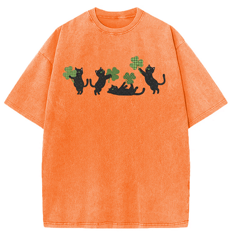 St Patricks Day Cat Washed T-Shirt-ShawnCraft